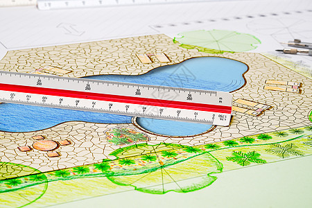 景观建筑设计设计设计后院池计划 配有大型标尺 露台花园 设计师图片