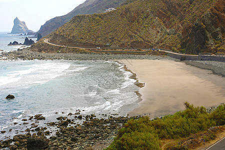 美丽海滩 带黑沙 西班牙特内里夫 加那利群岛 镇图片