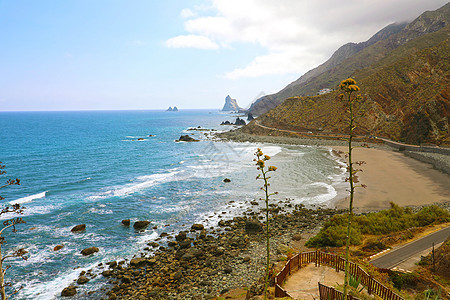美丽海滩 带黑沙 西班牙特内里夫 加那利群岛 天堂图片