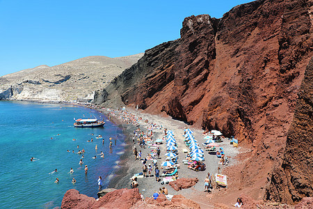 希腊圣托里尼岛的红沙滩 夏季风景 海景图片