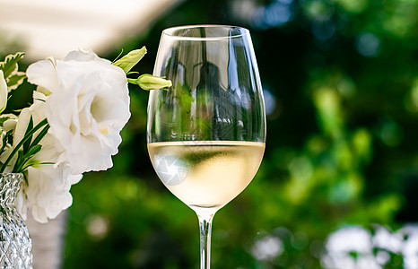 夏季花园露台豪华餐厅的白葡萄酒 葡萄园酒庄的品酒体验 美食之旅和度假旅行 咖啡店 法国图片