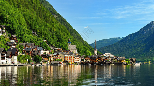 奥地利阿尔卑斯山脉美丽的山村 景色照片 — — 明信片风景 历史性 萨尔茨堡图片