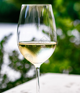夏季花园露台豪华餐厅的白葡萄酒 葡萄园酒庄的品酒体验 美食之旅和度假旅行 用餐 法国图片