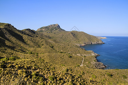 西班牙卡塔赫纳省美丽的海岸和山岳 西班牙 卡塔赫纳 阳光 海滩图片