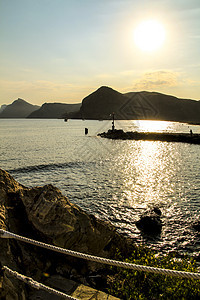 卡塔赫纳省波特曼海岸和码头 日落时阳光明媚 地中海 哥斯达黎加图片