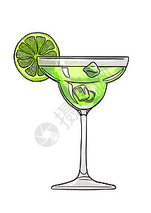 白色隔离背景上不同形状和颜色的酒精或非酒精鸡尾酒的数字插图 热带 红酒杯图片