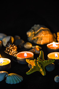 装饰品 - 贝壳和烛石浴室静物 燃烧 自然 浪漫的图片