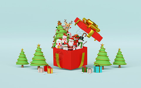 圣诞老人拉雪橇圣诞快乐 新年快乐 与圣诞老人和朋友一起庆祝圣诞 带着大礼盒 3d 渲染 鹿 糖果背景