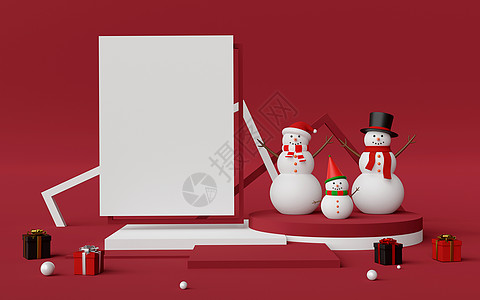 圣诞快乐 新年快乐讲台场景和复制空间与 Snowman3d 渲染图片