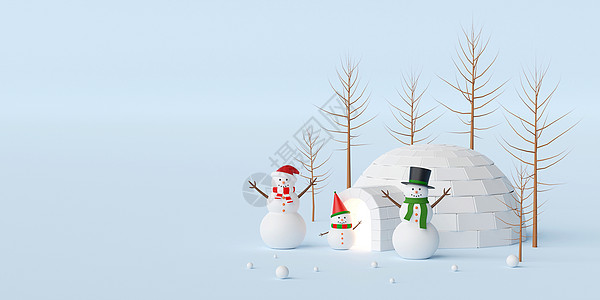 横幅与雪人和 igloo3d 渲染图片