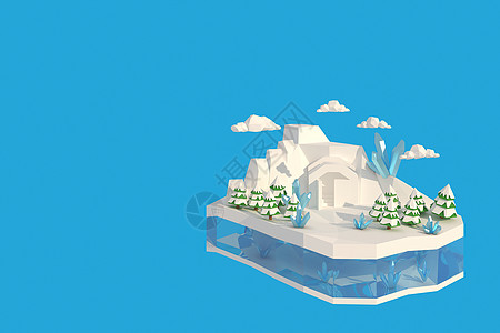 雪中房屋的 3D 插画家 3d 渲染低多边形几何 Lowpoly 极简风格艺术 文化 云图片