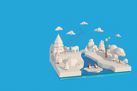 3D 插画企鹅村 3d 渲染低多边形几何 Lowpoly 极简风格艺术 3d渲染 城市图片