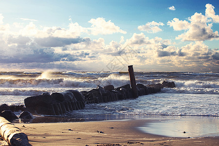 有暴风的黄海和海滩 海岸沙丘 德国 水 欧洲图片