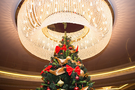 长着色的高山圣诞树 礼帽 美丽的 假期 庆典 天花板 装饰品背景图片