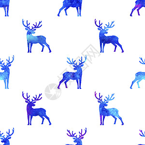驯鹿圣诞水彩鹿雄鹿无缝图案蓝色 或的手绘动物驼鹿背景或墙纸 冬天 蓝色的图片