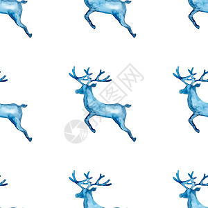 驯鹿圣诞水彩鹿雄鹿无缝图案蓝色 或的手绘动物驼鹿背景或墙纸 蓝色的 包装图片