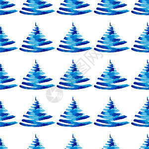 蓝色圣诞水彩松树无缝图案 手绘冷杉树背景或壁纸或圣诞 Gif 季节 墙纸图片