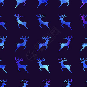 驯鹿圣诞水彩鹿雄鹿无缝图案蓝色 或的手绘动物驼鹿背景或墙纸 圣诞节 装饰品图片