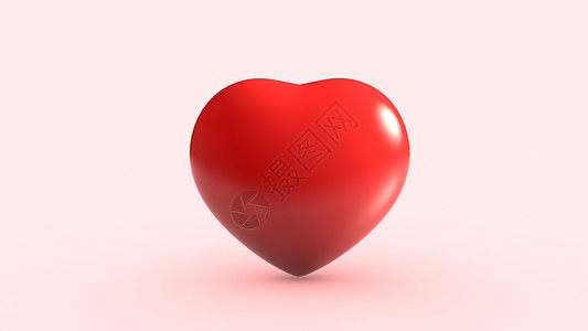 粉红色背景上的红色心形 一个单一的对象 情人节和医疗健康概念 爱与感情的象征 3D插画渲染图片
