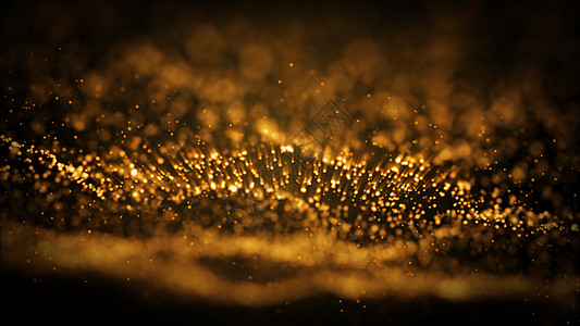 抽象的金黄色闪光粒子在外层空间背景中燃烧并产生火灾效果 3D 插图 辉光 五彩纸屑图片