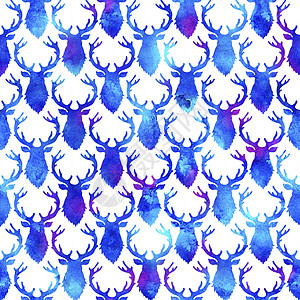 驯鹿圣诞水彩鹿雄鹿无缝图案蓝色 或的手绘动物驼鹿背景或墙纸 十二月 可爱的图片