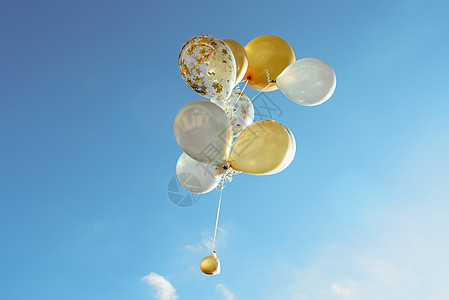 黄色和白色透明气球蓝色干净的天空图片