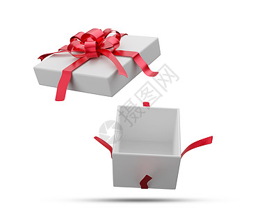 白色礼物盒 红色带3D布置4 在白色背景和剪切路径上图片
