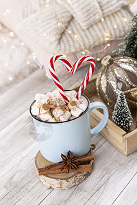 咖啡圣诞圣诞糖果甘蔗心脏形状 bokeh背景 刨冰背景