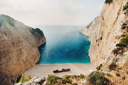 纳瓦吉奥海滩 船难湾 希腊萨克辛托斯岛 从上面看 爱奥尼亚人 海岸图片