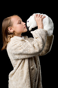 漂亮的时装美女 白兔 毛皮 友谊 毛茸茸的 美丽图片