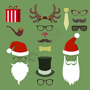 五颜六色的时髦圣诞快乐图标集与眼镜和复古元素 文件分层组织 便于编辑图片