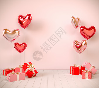 情人节气球 房间装有礼品盒图片