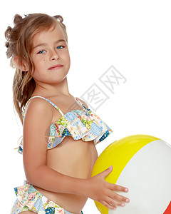 穿泳衣 带球的小女孩 夏天 水下 加勒比 海滨 游泳图片