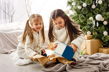 圣诞节 X马 冬天 快乐的概念 两个可爱的女孩玩游戏 美丽 圣诞老人图片