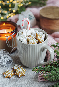 圣诞巧克力热巧克力加棉花糖背景图片