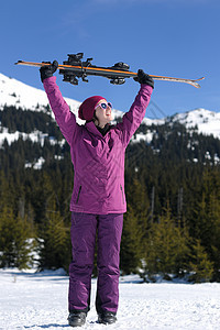 冬季妇女滑雪 放松 滑雪者 季节 衣服 假期 成人 健康图片