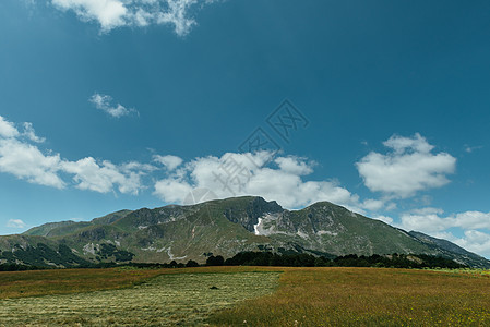 在杜米托尔山脉 国家公园 地中海 黑山 巴尔干半岛 欧洲的迷人景色 从 Sedlo 通行证看灿烂的夏日景色 山上房子附近的路 草图片