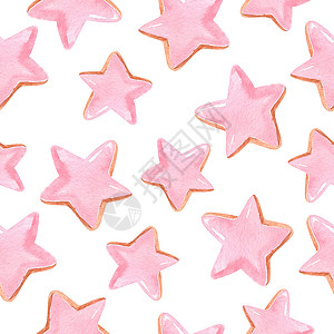 白色背景上的水彩手绘粉色星星无缝图案 可用作邀请模板 剪贴簿 墙纸 布局 织物 纺织品 包装纸图片