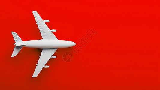白色客机模型飞机在明亮红色背景上 空闲文本空间 航空 自由图片