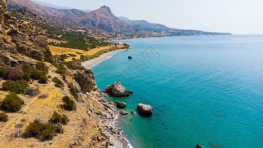 阳光明媚的日落 美丽的希腊海景 海滩 旅游图片