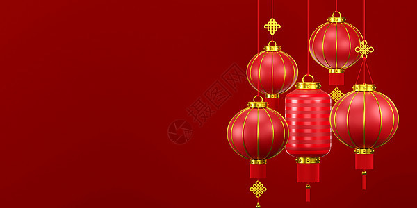 3d 中国新年横幅中国灯笼的插图背景图片