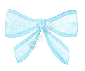 水彩手画出在白背景上隔离的浅蓝弓 用于新生儿 托儿所 公用海报 婴儿淋浴邀请和纸牌装饰图片