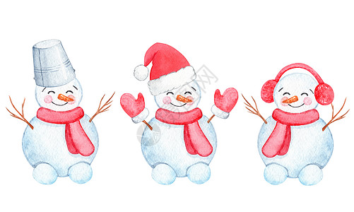 水彩 快乐的雪人 在白色上被隔离图片
