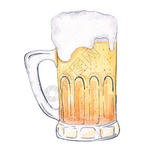 白色背景孤立的水彩啤酒杯杯图片