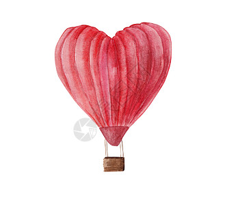 红心形状热空气气球水彩色插图图片