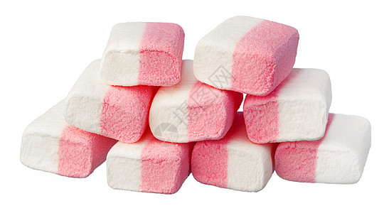 粉色和白色棉花糖甜甜 孤立在白色上 食物 小吃图片