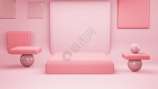 Pink 抽象摘要几何形状背景 Pink 讲台最小化者模拟化妆品或其他产品的场景 3D 空的 站立背景图片