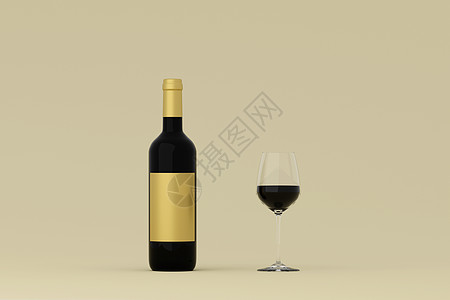 白色背景的红酒瓶和杯子 3D插图 葡萄酒 水晶图片