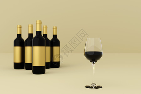 白色背景的红酒瓶和杯子 3D插图 庆祝 品尝图片