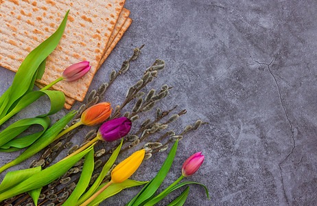 逾越节纪念花卉和马德萨面包的逾越节 犹太传统节日 花朵图片